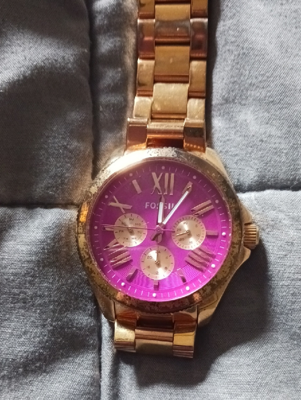 Fossil Gold-Tone Watch with Vivid Purple Dial